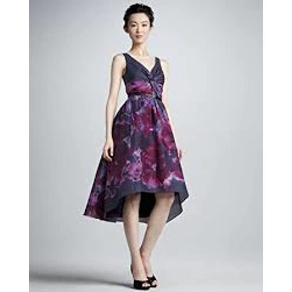 Neiman Marcus Lela Rose Watercolor Floral Silk Blend Sleeveless Dress Size 2